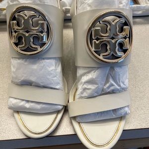 White wedge Tory Burch sandals.